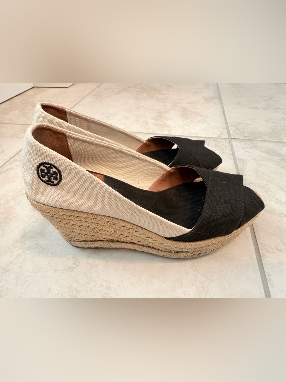Tory Burch Filipa Espadrille Wedges- Black and Cream